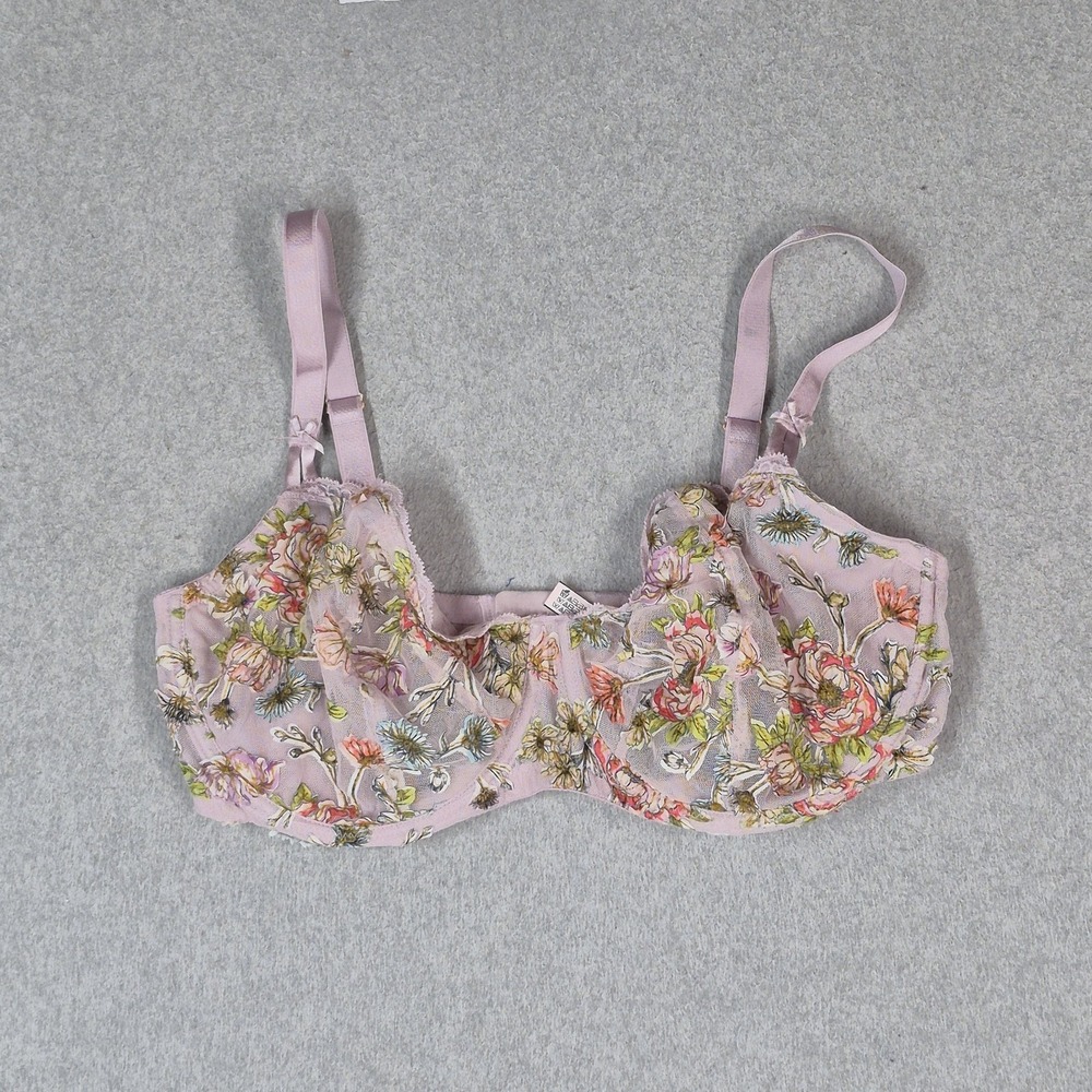 Victoria's Secret Women Bra 38DDD Lavender Floral Balconette Underwired Sheer